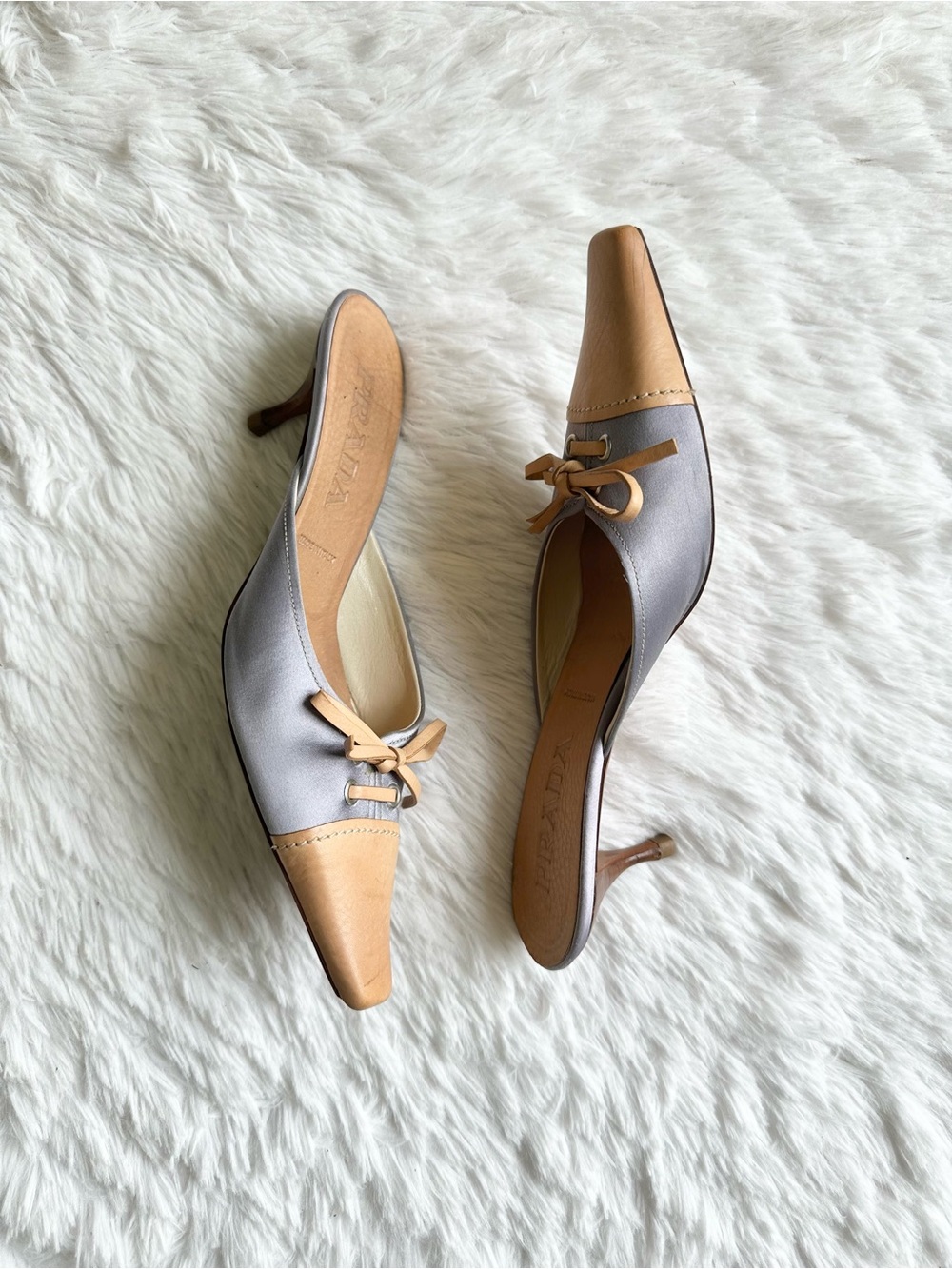 Vintage Prada Silk and Leather Lace up Mules - Picture 3 of 7